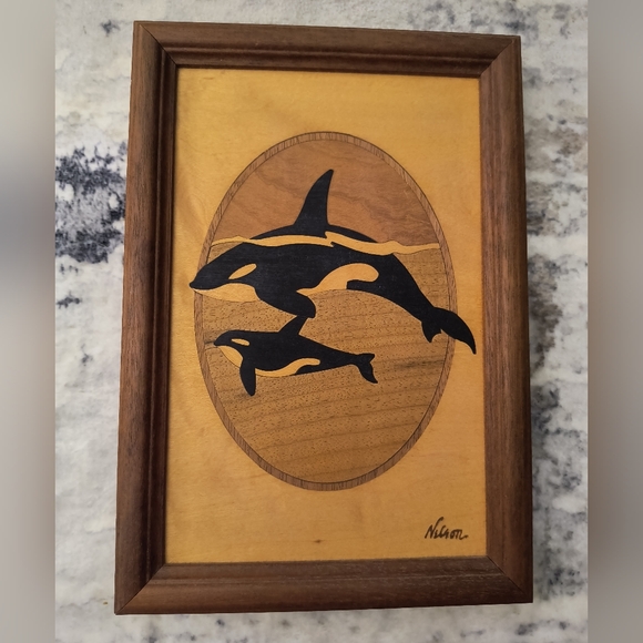 Hudson River inlay whales. Wooden framed - Picture 1 of 6